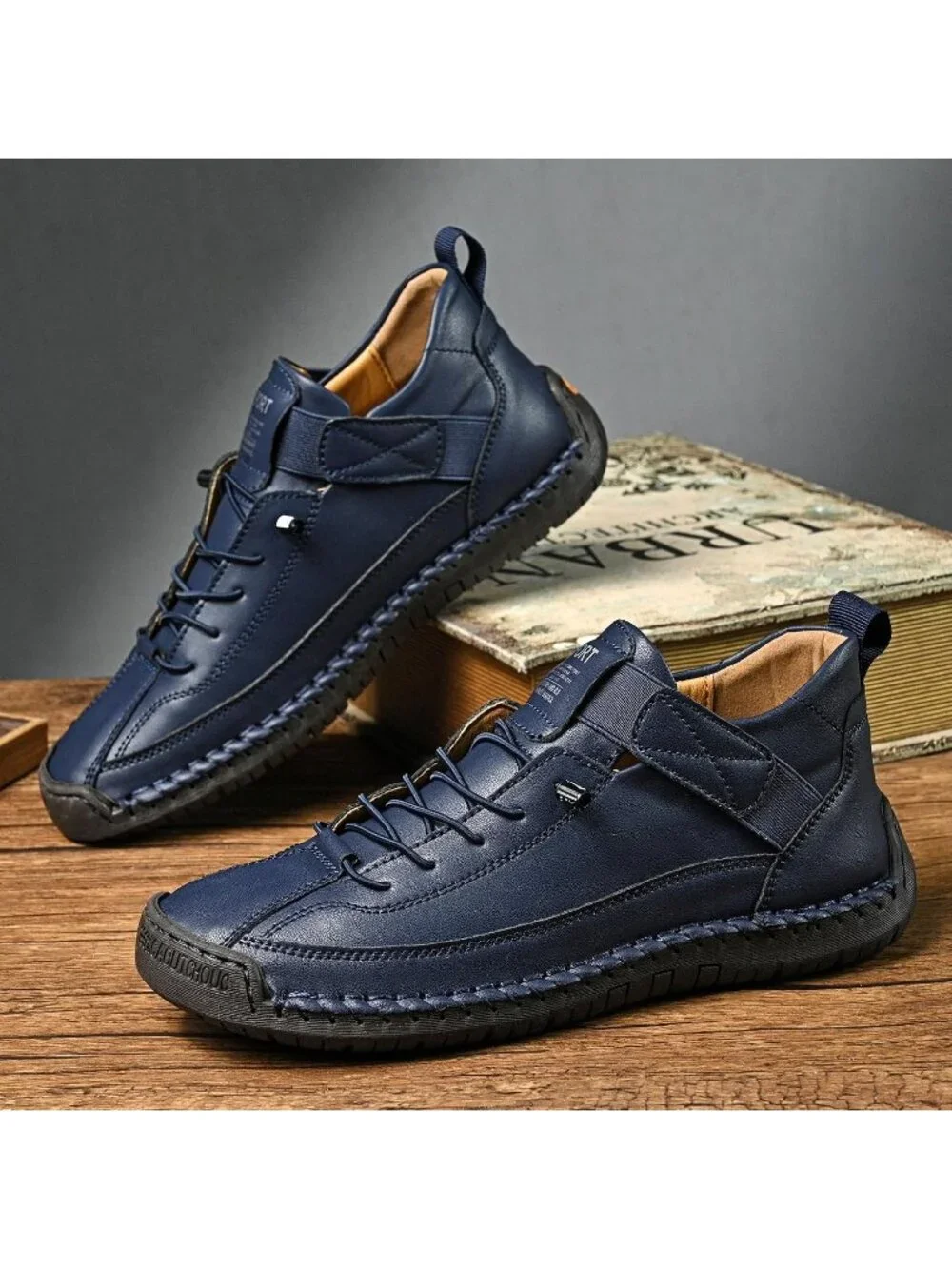 Women's Dark Blue Breathable Loafers Mid top Walking Flats Ankle Chukka Boots